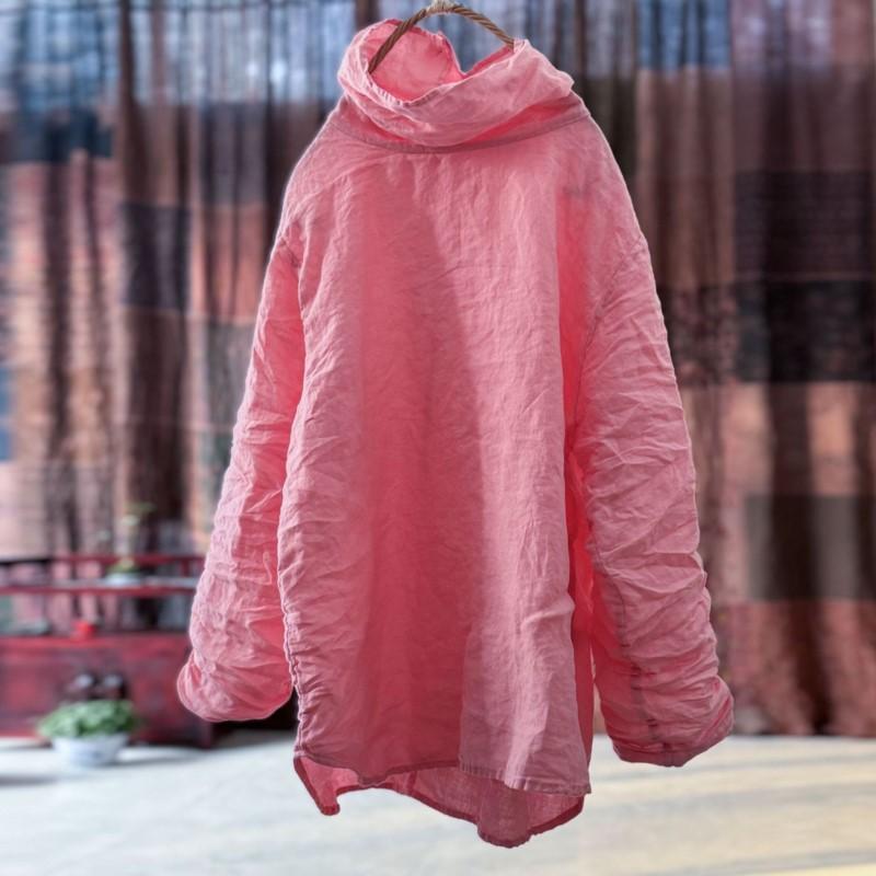 

Johnature Женские футболки Однотонные Водолазка Длинный рукав Весна Винтаж Женские Свободные футболки One Size розовый