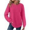 2025 European Style Women's Casual Loose Solid Long Sleeve Waffle Knit Round Neck Top