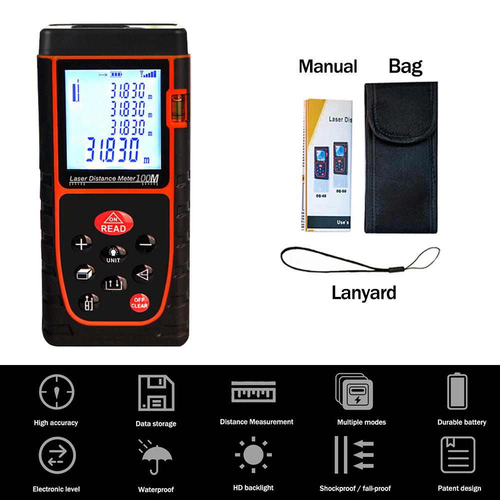 Laser Distance Meter 40M 60M 80M 100M  No Battery Rangefinder  Tape Range Finder Build Measure Device Ruler Test Tool
