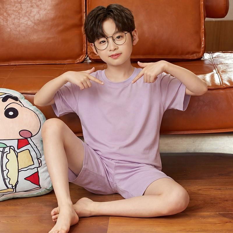 Boys Pajama Set Short Sleeve Cartoon Print Modal Sleepwear Lightweight Home Wear Kids 8