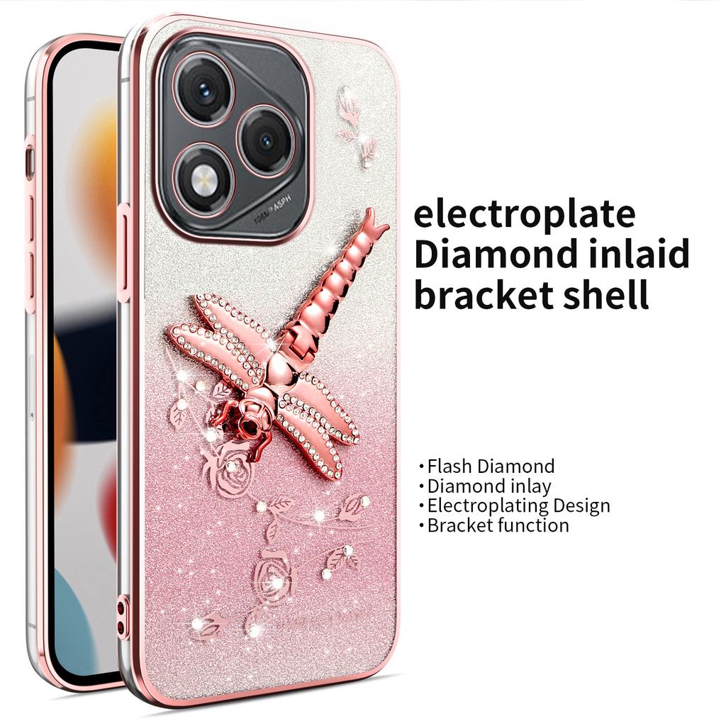 KADEM For Honor 400 Lite 5G Case Dragonfly Kickstand TPU Flowers Glitter Phone Cover
