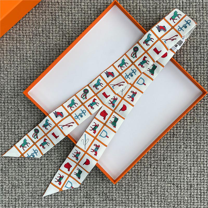 POBING Cashew Print 18m/m Twill Silk Scarves Women Luxury Brand Scarf Bag Ribbons Tie Head Scarf Small Long Skinny Scarf 86*5CM