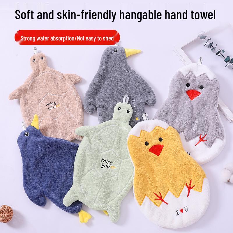 Cartoon Bear Duck Hanging Hand Towel - Absorbent & Quick-Drying for Bathroom.