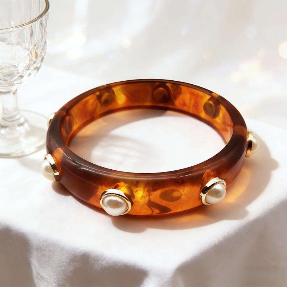 Pearl Shell Resin Cuff Bracelet Round Chunky Bangle Vintage Wide Cuff Bracelet  Gifts