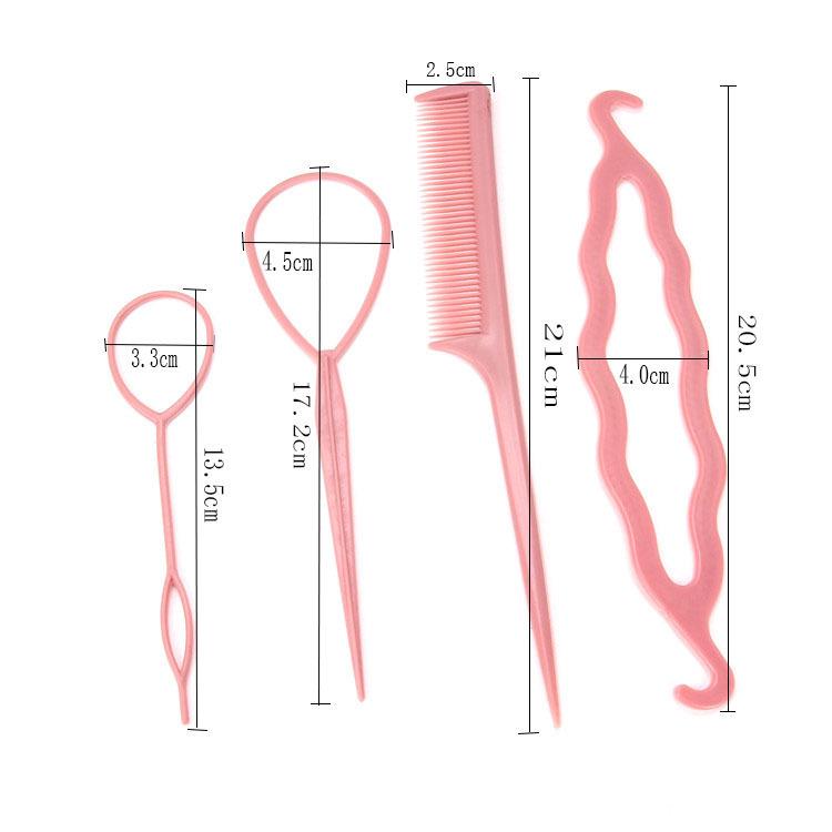 Korean Style Hair Styling Tool Set - 4-Piece Double Hook Pull Needle & Curly Hair Bands In Four Colors