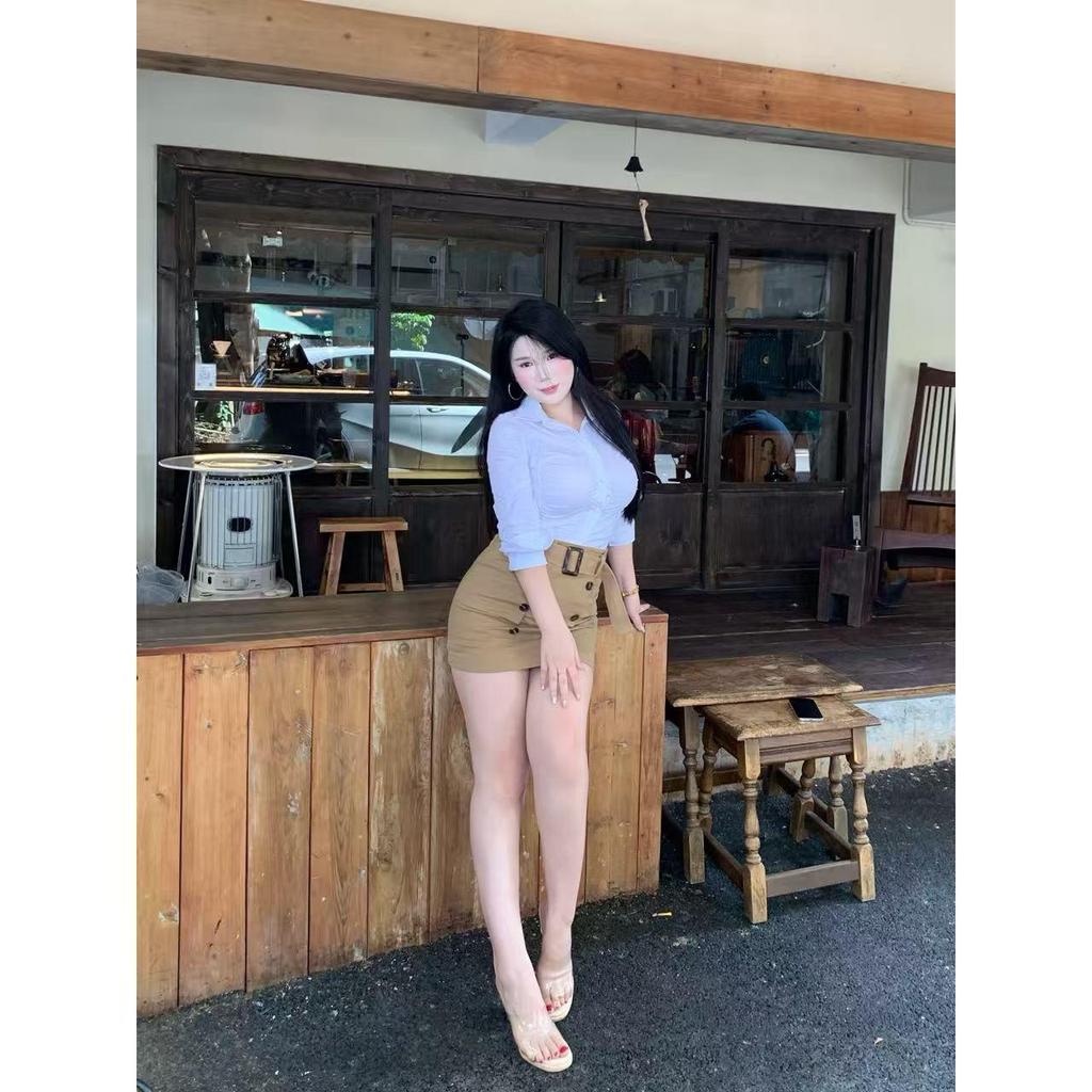 "Pretty Sister" Elegant White Slim-Fit Shirt and Hip-Hugging Skirt Set for Women