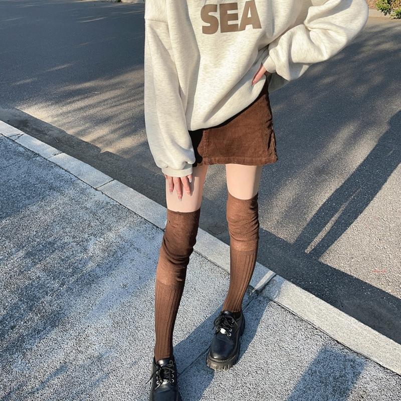 Japanese Women Elastic Over Knee Socks Student Slouch Top Rib Knit Long Stocking