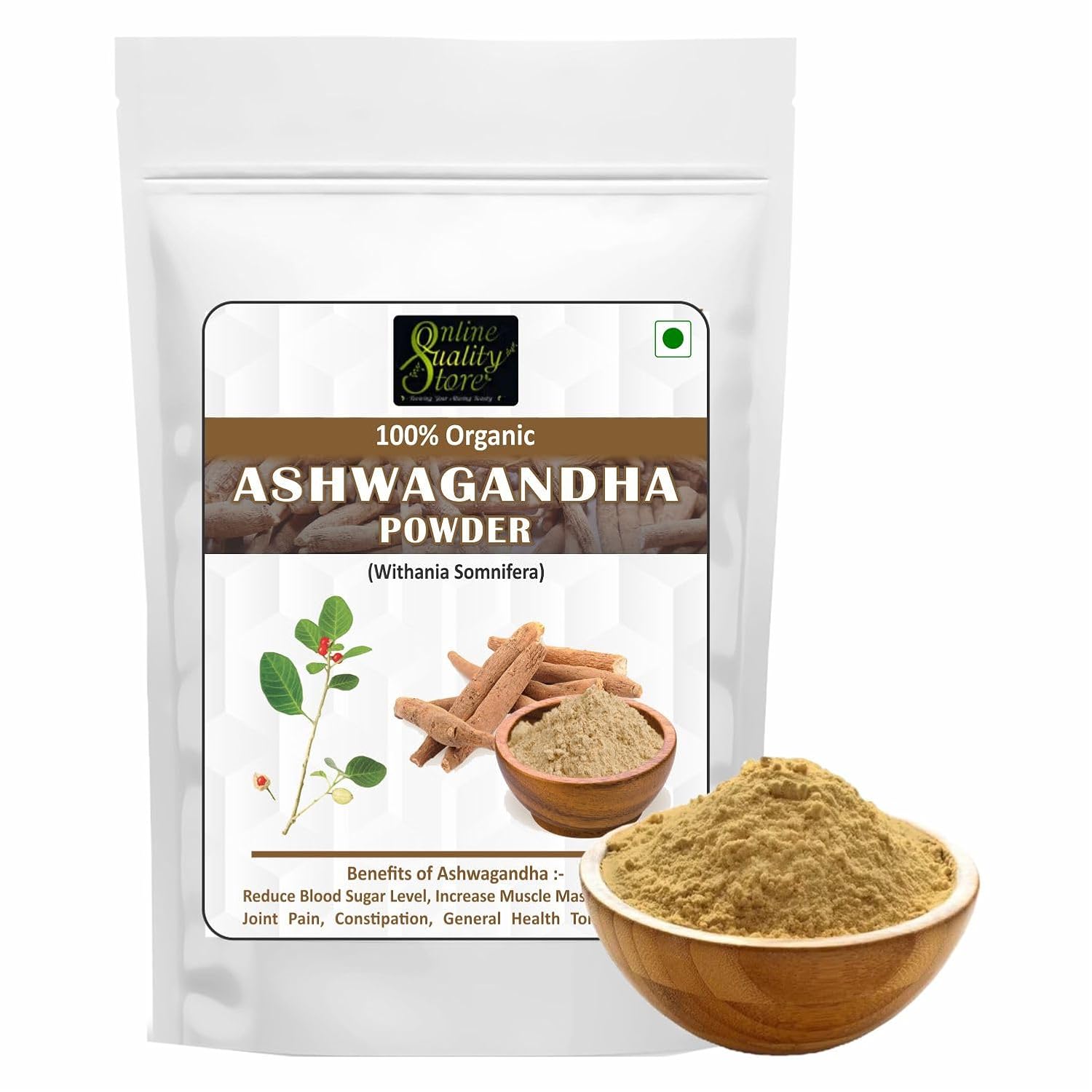 

Online Quality Store Organic Ashwagandha Powder For Stress Relief | 100gm 0.2lbs