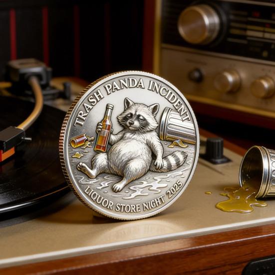 Trasig Panda Incident Utmaningsmynt Dubbelsidig Rolig Tvättbjörn Drickande Mynt Nyhet Skämtpresent för Festälskare Drickare Vänner