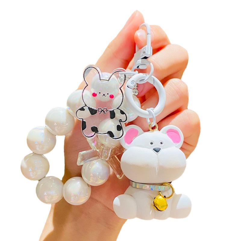 

Bear Cartoon Beaded Keychain Car Pendant Bag Hangings Couple Keyring Gift Kid белый