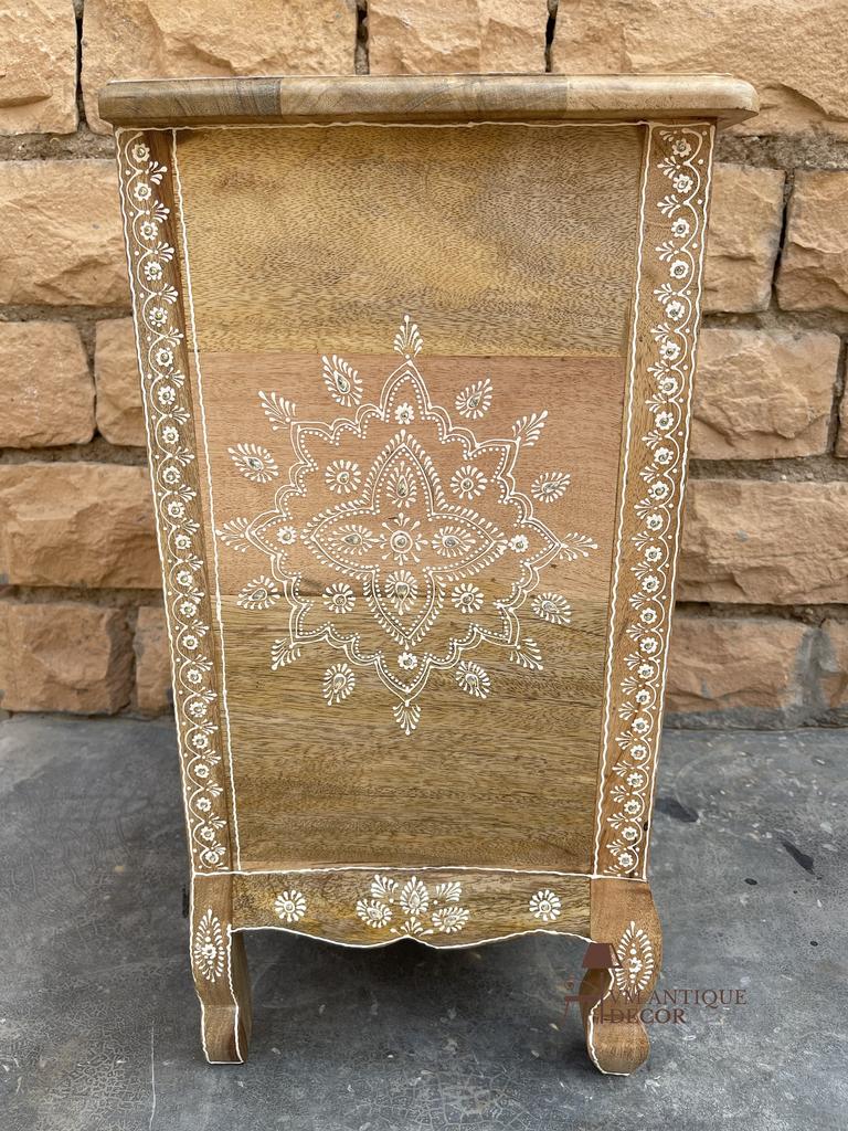 Wooden HandPainted Cabinet Drawer With Shelf, Wooden Bedside Drawer Desk,Indian Painted Nightstand Furniture Decor, Rajasthani Art Deco