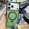 Luxury Magnetic Charging Matte Ott Anti-fall Case For iPhone Air 17 16 15 14 Plus Pro Max TPU+PC With Stand & Hand Strap Shell