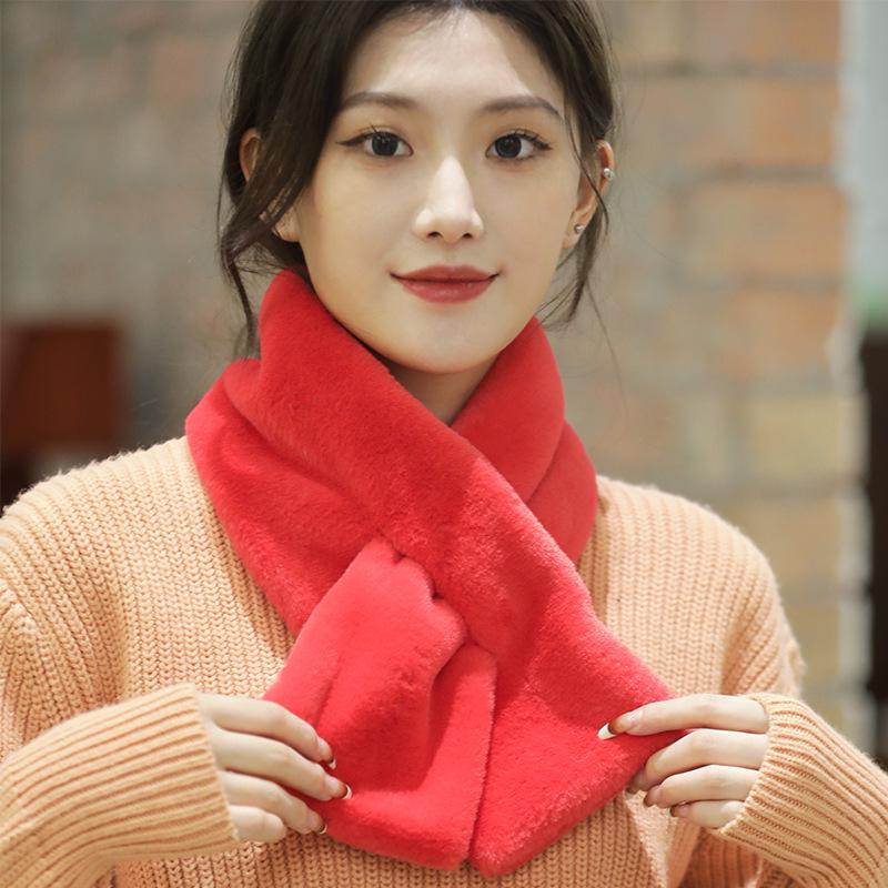 Korean Style Thick Plush Pearl Scarf for Women - Imitation Otter Fur, Warm Winter Fashion, Solid Color