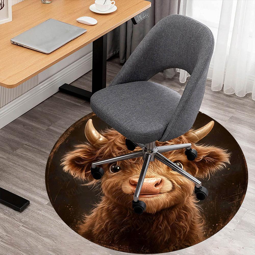 

1PC highland cow Office Round Area Rug, Under Office Chairs Bedroom Living Room Home Decor, Carpet for Office -1110072 80cm by 80cm