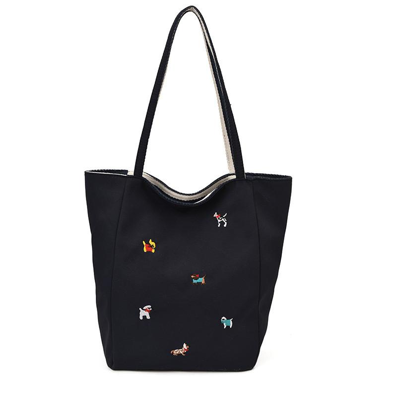 Cartoon Embroidery Doublesided Tote Bag With Large Capacity For Daily Use