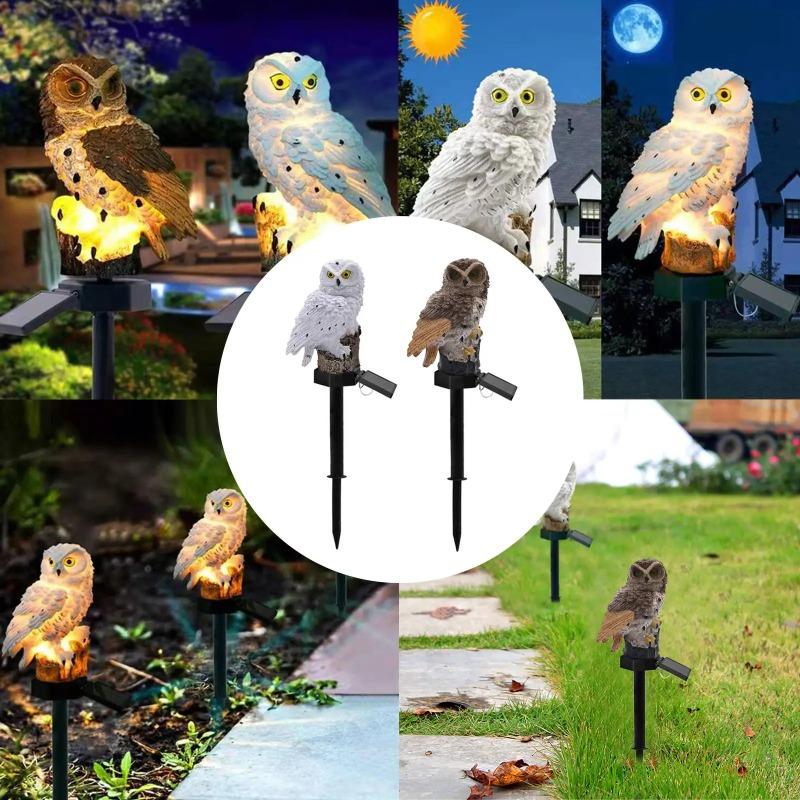 Solar Powered Owl Statue Light Outdoor Waterproof Light for Night Garden Hallowmas Lawn Patio Yard Pathway Fence Party Decor Lighting, with Stake