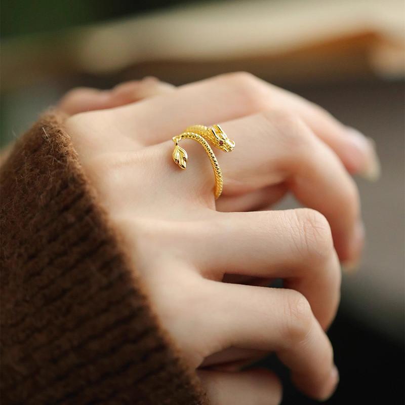 Elegant S925 Silver Dragon Ring For Women With Adjustable Open Design And Chic Style