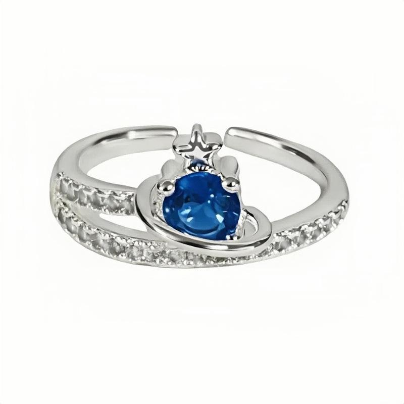 Sea Blue Star Exquisite Tetragonal Star Light Luxury Zir*****Pen Ring Personality Niche High-End Feeling Stacked Ring Woman
