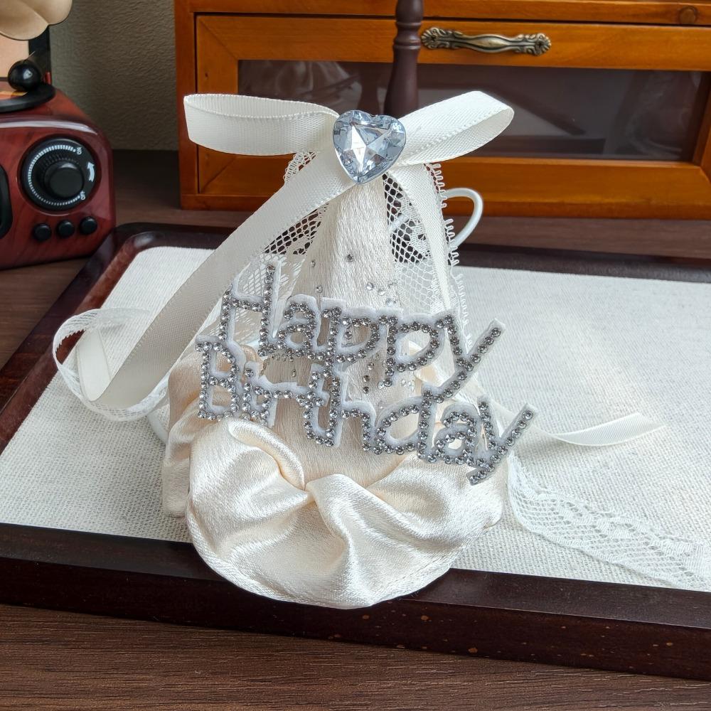 Pearl Bow Pet Birthday Hat Diamond Detail Pet Party Outfit  Birthday Party