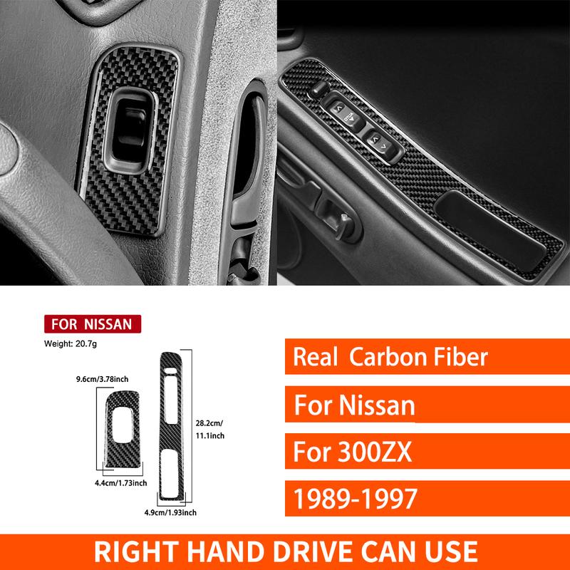 For Nissan 300ZX 1989-1997 Real Carbon Fiber Stickers Door Window Lift Control Panel Frame Car Accessories Interior Decorative