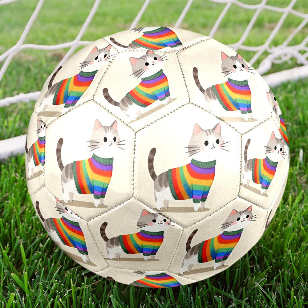 1pc Rainbow Cat Knitwear Theme Soccer Ball Football, Size 5, Lightweight PVC, Outdoor Training Soccer Ball,Gift J6149