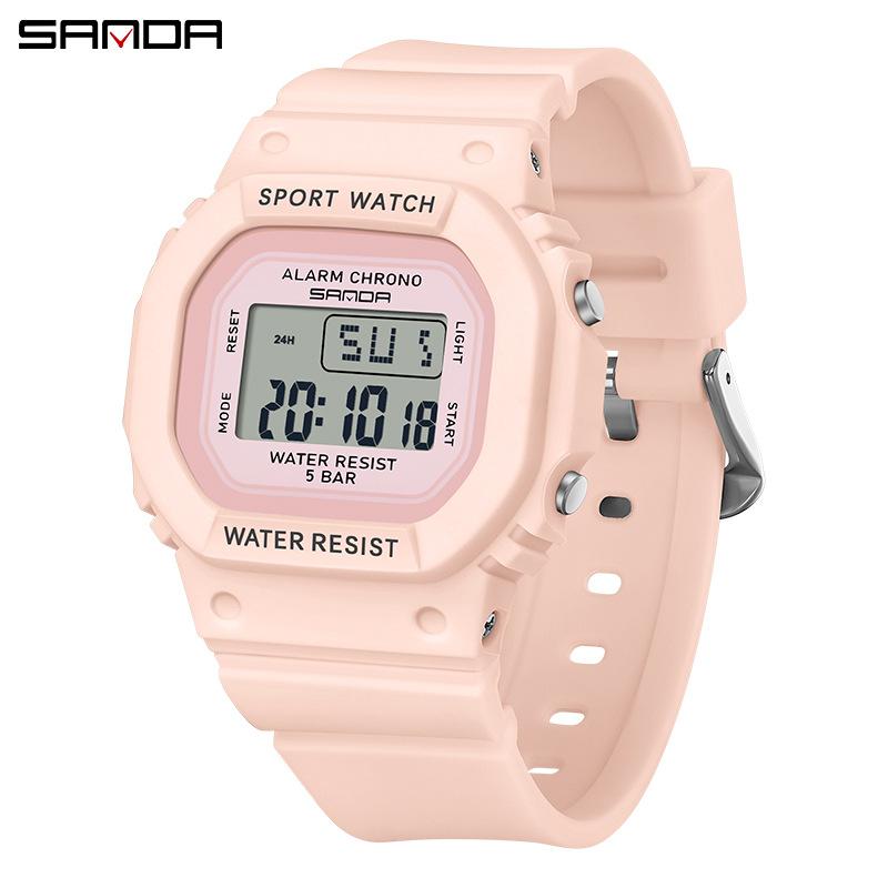 SANDA Square Electronic Watch Colourful Creative Personality Candy Colour Waterproof Alarm Clock Electronic Watch
