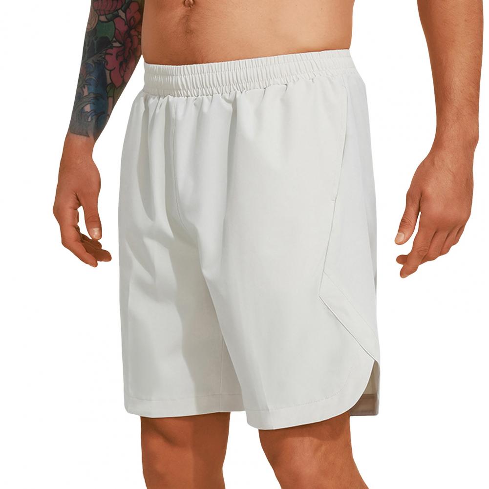 

Men Summer Sport Shorts Irregular Hem Oversized Straight Elastic Waist Solid Hue Quick Dry Jogging Gym Knee-Length Design Practical Use S хаки