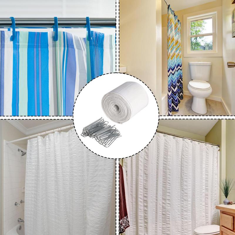 6m White Pleat Tape for Curtains with 15 four claw hook Drape Making Accessories for Living Room Home Bedroom Enhancement