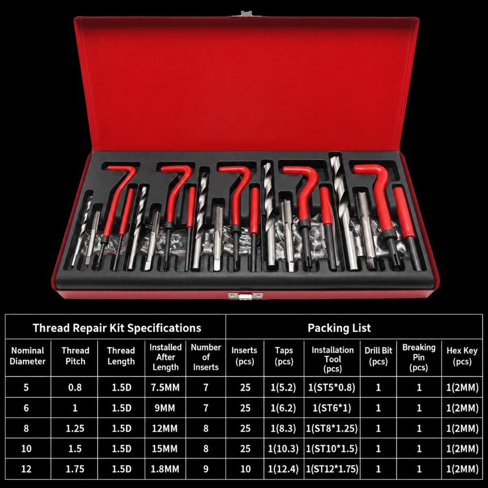 131Pcs/Box Fast Tap Craft Thread Repair Kit Auto Use Engine Repair Kit Tap Tool Set  Garage Work
