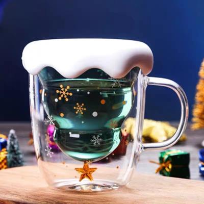 Tea Cup New Year Gift Decoration Set Christmas Tree Drinkware Cup Party Decoration Coffee Cup Cartoon Cute Glass Christmas Mug