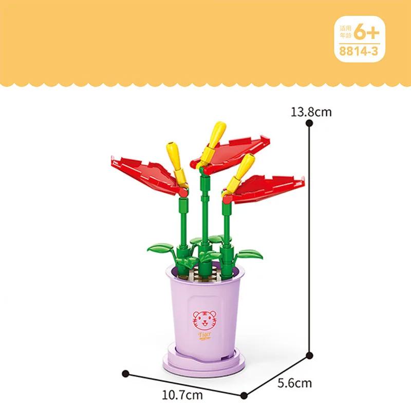 Hot Creative Small Building Block Flower Art Classic Brick Mini Potted Plant Gift For Girls Desk Decoration Simple Assembly Toys