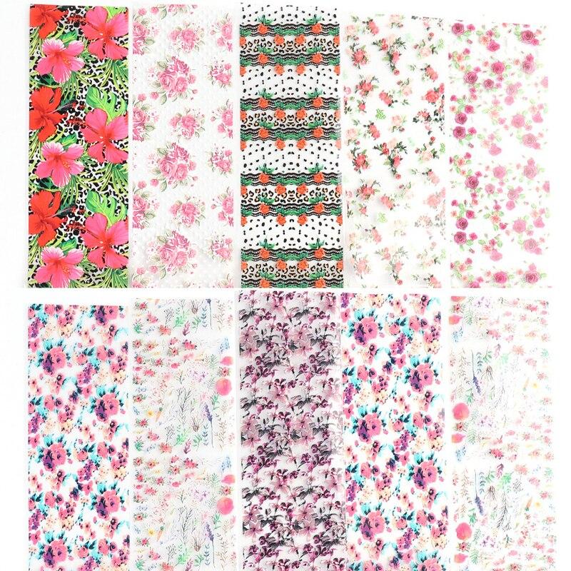 10ks/sada Fólie na nehty Květinová krajka Leopard Mramor Samolepky na nehty Obtisky Starry Sky Paper Nail Art Dekorace