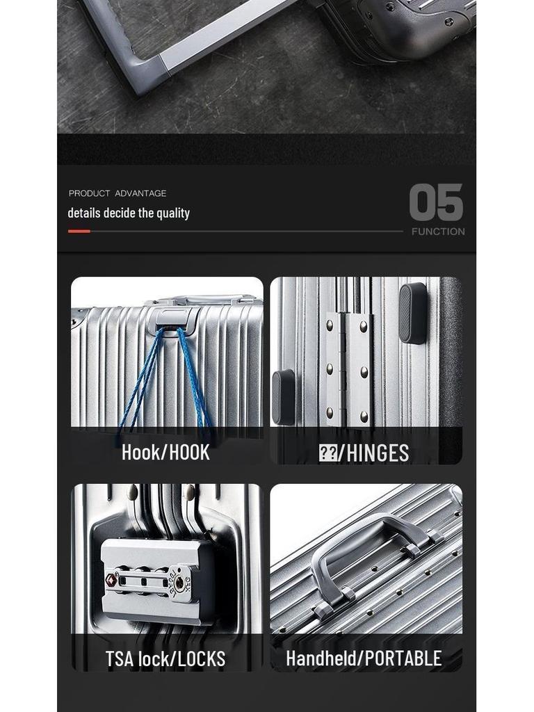 20-Inch Aluminum-Magnesium Alloy Carry-On Suitcase with Password Lock and Metal Frame