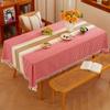 Nordic Classic Patchwork Tablecloth with Tassels - Dustproof Decorative Imitation Cotton Linen