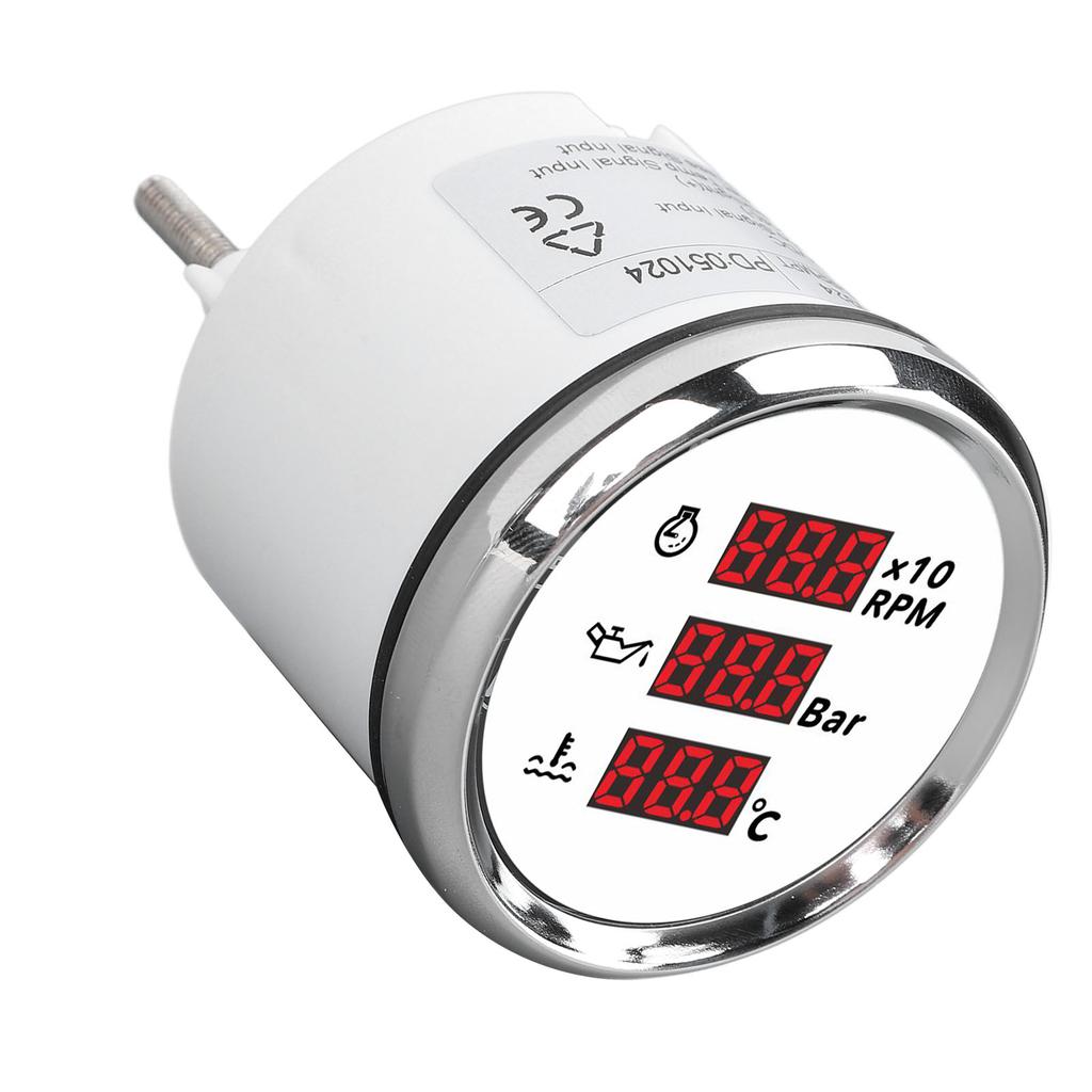 52mm Digital Oil Pressure Water Temp Gauge with Backlight 3 In 1 LED Display Tachometer for Boat Yacht RV Truck