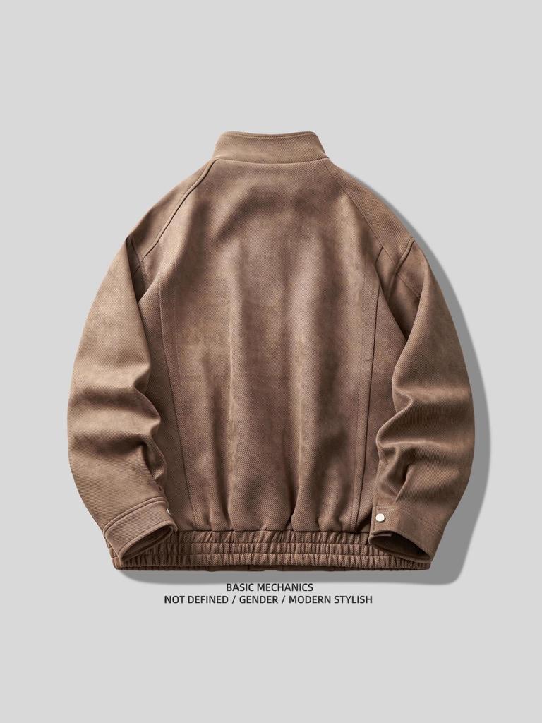 High Street Trend Suede Embossed American-Style Men's Jacket - Spring/Autumn, High-End Loose Stand Collar Design