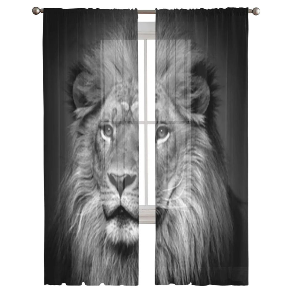 Lion Chiffon Sheer Curtains For Living Room Bedroom Decoration Window Tulle Curtains Drapes