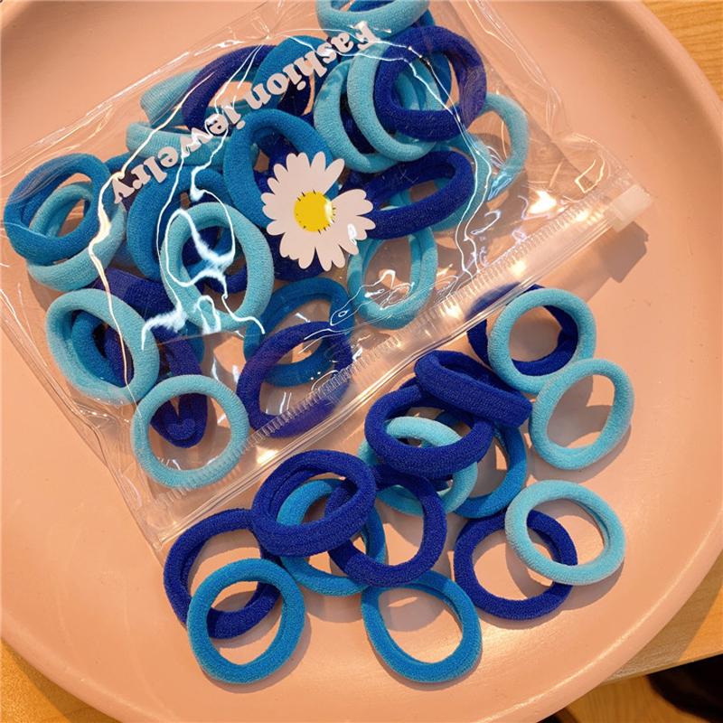50 Stück Mädchen Buntes Nylon Gummiband Pferdeschwanzhalter Gummi Kopfschmuck Elastische Haarbänder Koreanische Kinder Haarschmuck Ornamente
