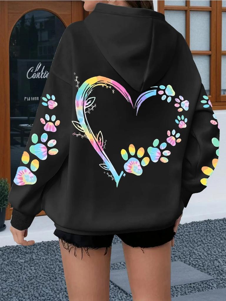 Printed Hoodies Women Casual All Match Hoody Warm New Pullovers Harajuku Hooded Sweatshirts