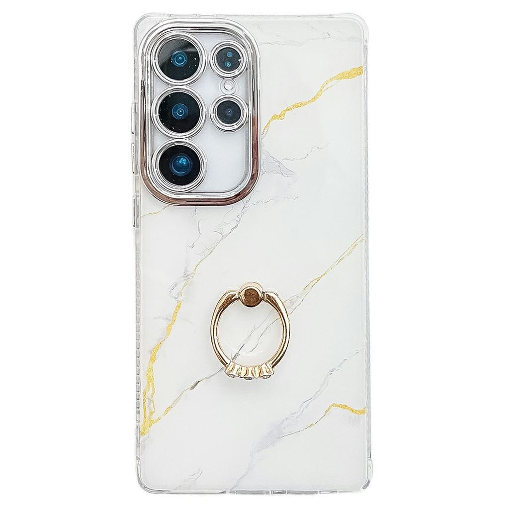 For Samsung Galaxy S25 Ultra Case with Kickstand IMD Marble Pattern Electroplated Phone Cover