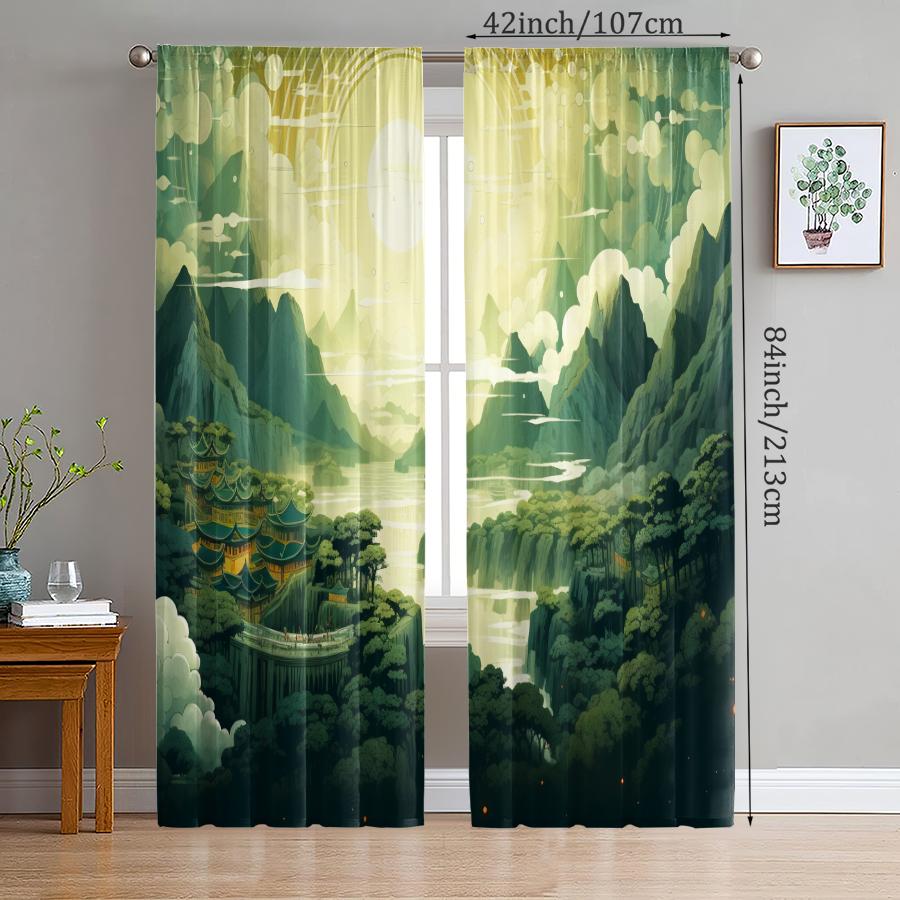 2 Pcs Landscape painting print curtains,suitable for bedroom,living room kitchen decoration,home decoration,window decoration
