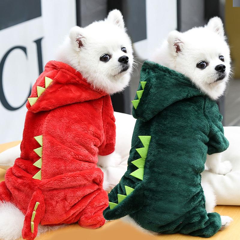 Halloween Weihnachten Lustiges Dinosaurier Katzen Kostüm mit Kapuze Winter Warm Fleece Haustier Overalls für Kätzchen Welpen Roupa Para Cachorro