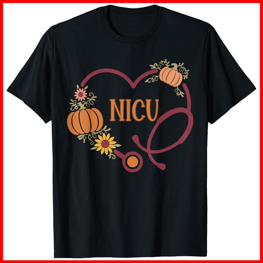 Retro NICU Nurse Stethoscope Heart Pumpkin Fall Thanksgiving Black T-Shirt Unisex T-Shirt XXXXL