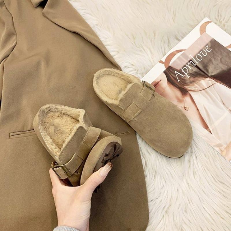 New thick-bottomed bag head retro lazy slippers women wear piled half-towed bean cotton slippers in winter