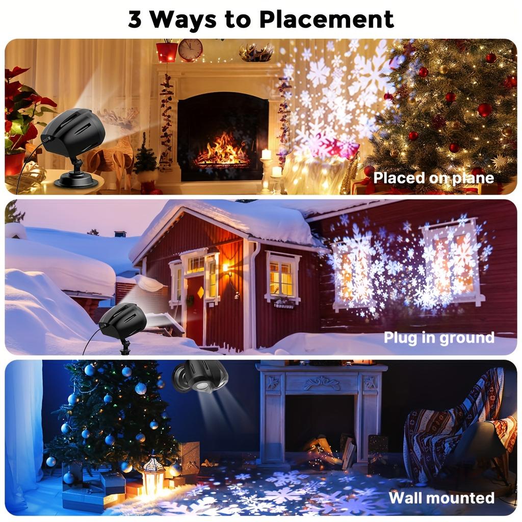 Christmas Snowflake Projector Lights,  Led Snowfall Show Landscape, Decorative Lighting Projection Lamp For Xmas Holiday Wedding Indoor Patio Party
