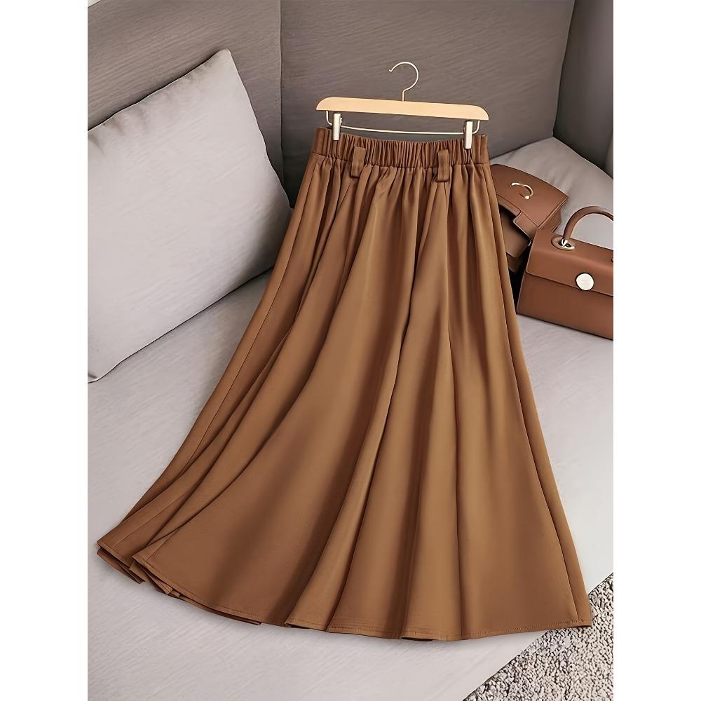 Women's A-Line Maxi Skirt Elegant Solid Color Flared Umbrella Hem with Multiple Vertical Pleats Skirt(No belt included)