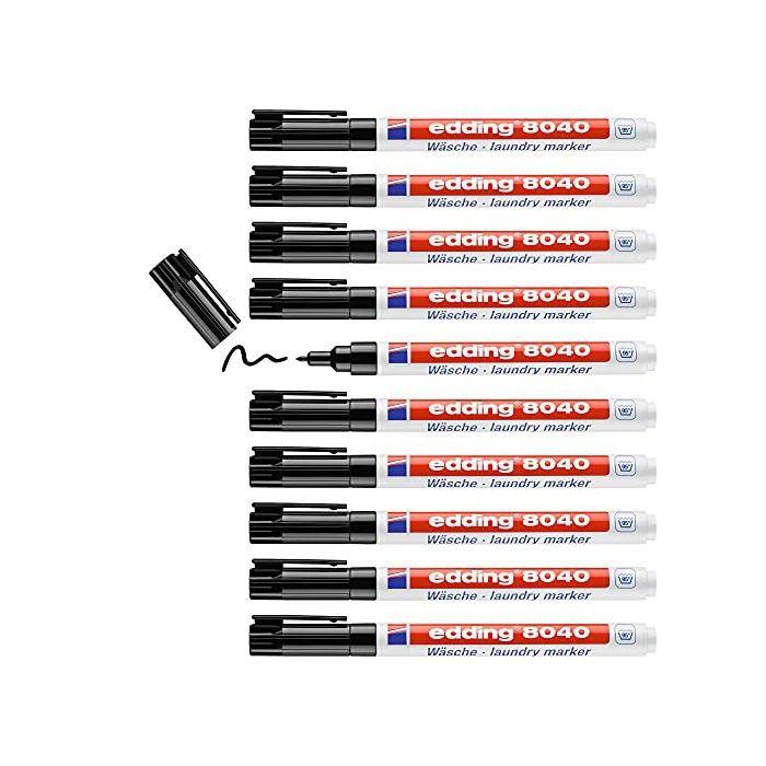 Marqueur Tissu - Edding - E-8040 - Noir - Lavable - Pointe Fine 1 Mm - Lot De 10