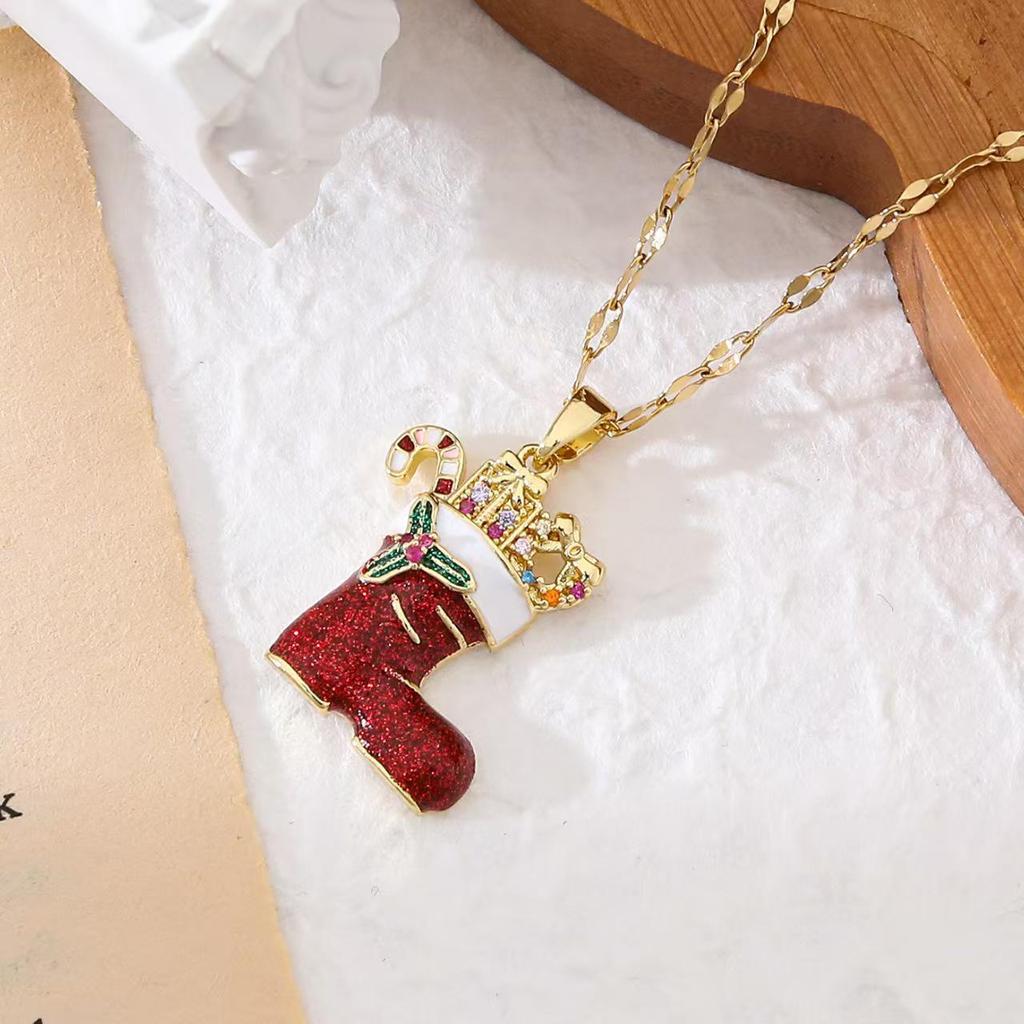 Popular Christmas Series Necklaces: Santa Claus, Peace Tree, Holiday Element Micro-Paved Drip Oil Pendant