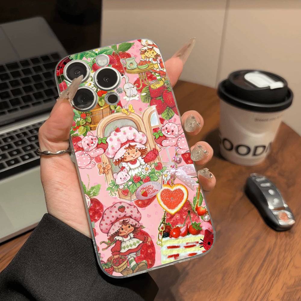 S-Strawberry-shortcake Girl Phone Case For IPhone 11 12 13 14 15 16 17 Pro Max Plus Transparent Back Cover