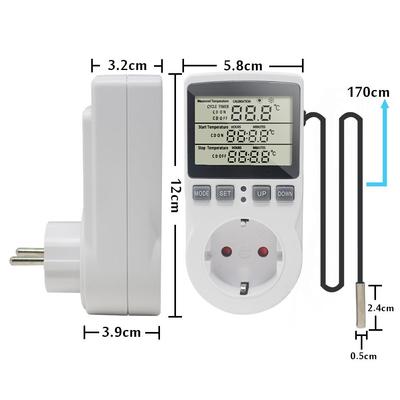 Presa per regolatore di temperatura digitale Presa europea Interruttore termostatico Regolatore di temperatura con sensori Sonda Riscaldamento Raffreddamento